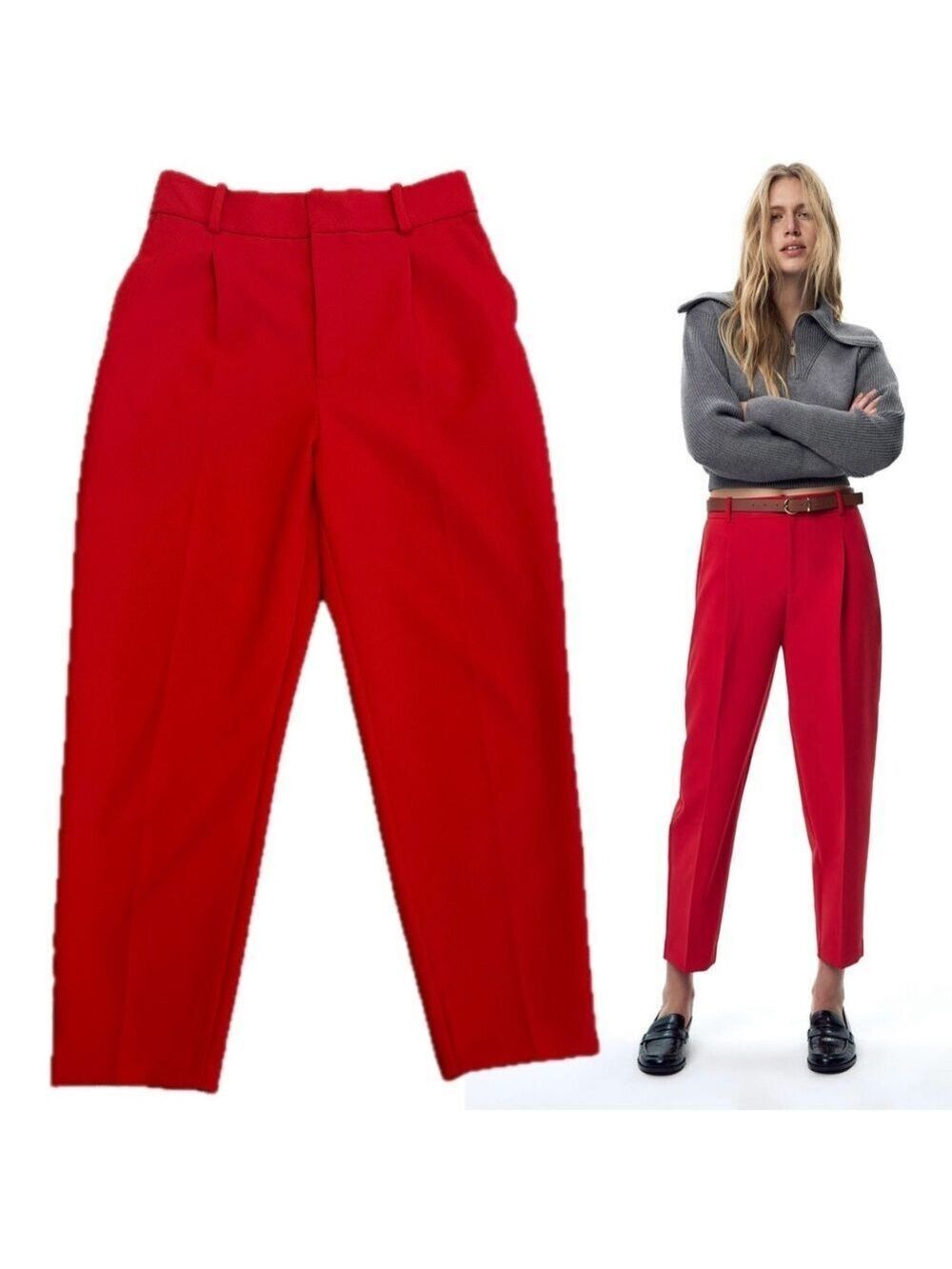 Zara red high-rise tailored trouser dress pants classy professional business L